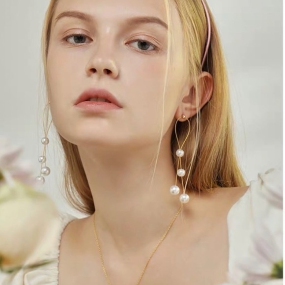 💙 Pearl Strings Earrings Sterling Silver - Picture 8 of 16